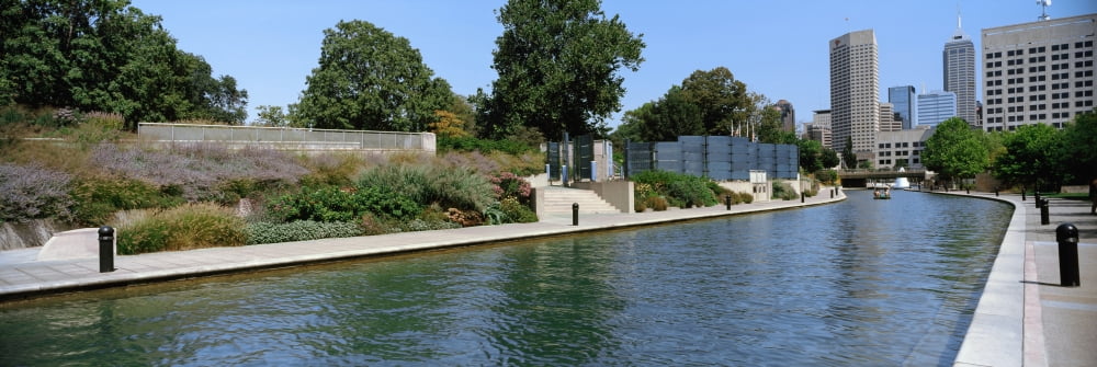 Canal in a city Indianapolis Canal Walk Indianapolis Indiana USA Canvas Art - Panoramic Images (36 x 12)