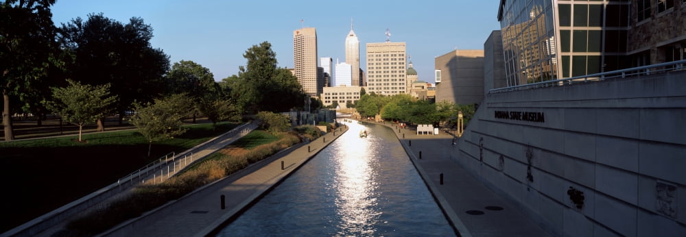 Canal in a city Indianapolis Canal Walk Indianapolis Indiana USA Canvas Art - Panoramic Images (9 x 27)