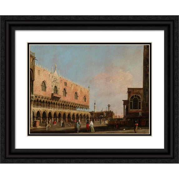 Canaletto 14x11 Black Ornate Wood Framed Double Matted Museum Art Print Titled: View of the Piazzetta San Marco Looking South (1735)