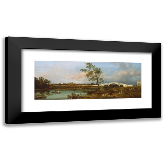 Canaletto 14x8 Black Modern Framed Museum Art Print Titled - Old Walton Bridge