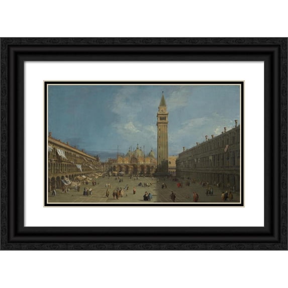 Canaletto 18x13 Black Ornate Wood Framed Double Matted Museum Art Print Titled - Piazza San Marco (Late 1720s)