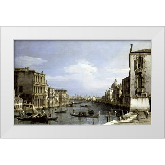 Canaletto 24x16 White Modern Wood Framed Museum Art Print Titled - Grand Canal, Venice From Camp0 Di San Vio