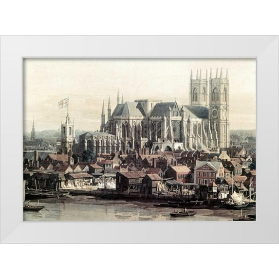 Canaletto 24x18 White Modern Wood Framed Museum Art Print Titled - View of London With The Thames - Detail