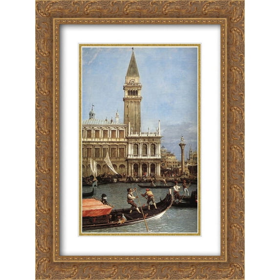 Canaletto 2x Matted 18x24 Gold Ornate Framed Art Print 'Return of the Bucentoro to the Molo on Ascension Day (detail)'