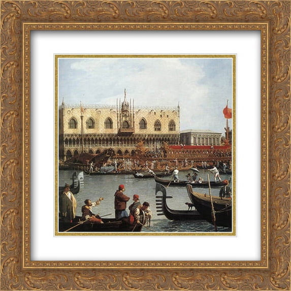 Canaletto 2x Matted 20x20 Gold Ornate Framed Art Print 'Return of the Bucentoro to the Molo on Ascension Day (detail)'