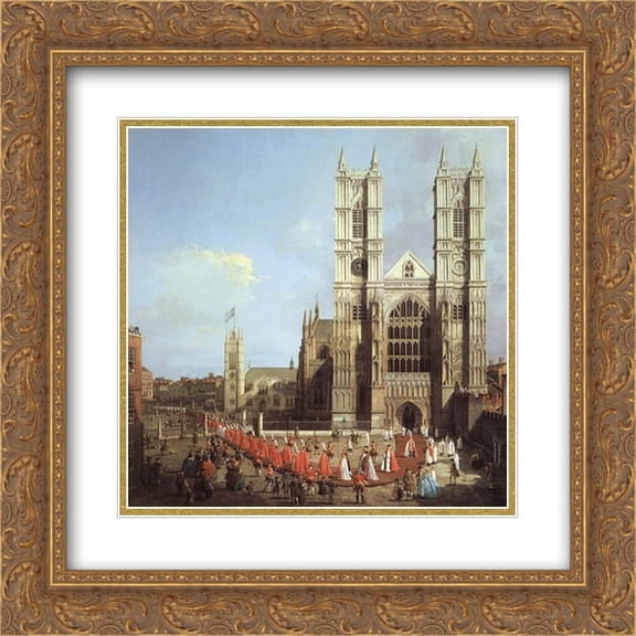Canaletto 2x Matted 20x20 Gold Ornate Framed Art Print 'Westminster Abbey, with a Procession of Knights of the Bath'