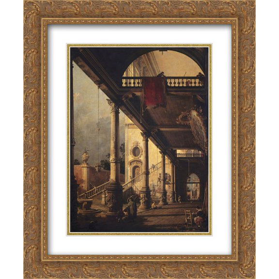 Canaletto 2x Matted 20x24 Gold Ornate Framed Art Print 'Perspective with a Portico'