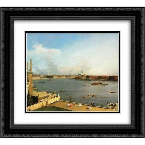 Canaletto 2x Matted 22x20 Black Ornate Framed Art Print 'The Thames and the City of London from Richmond House'