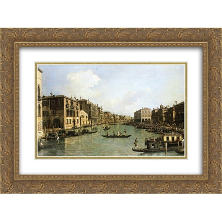 Canaletto 2x Matted 24x18 Gold Ornate Framed Art Print 'Grand Canal From the Campo Santa Sofia Towards the Rialto Bridge'