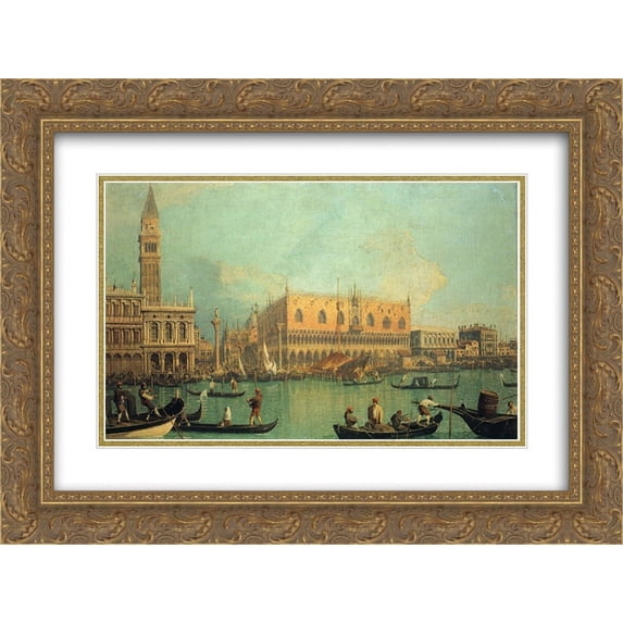 Canaletto 2x Matted 24x18 Gold Ornate Framed Art Print 'The Doge's Palace with the Piazza di San Marco'