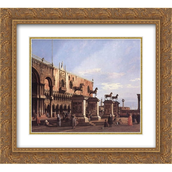 Canaletto 2x Matted 24x20 Gold Ornate Framed Art Print 'Capriccio The Horses of San Marco in the Piazzetta'