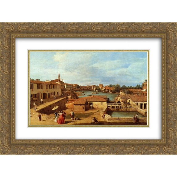Canaletto 2x Matted 24x20 Gold Ornate Framed Art Print 'Dolo on the Brenta'