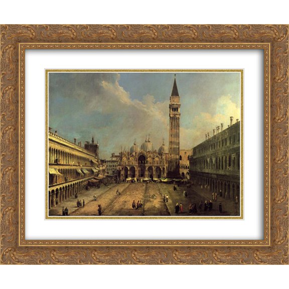 Canaletto 2x Matted 24x20 Gold Ornate Framed Art Print 'Piazza San Marco Looking East along the Central Line'