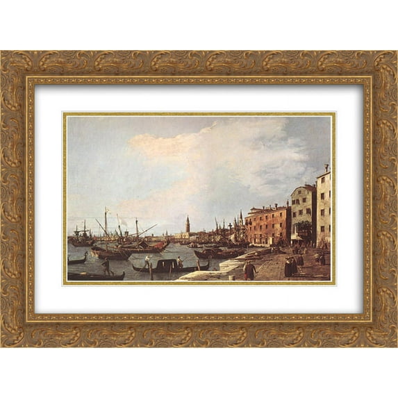 Canaletto 2x Matted 24x20 Gold Ornate Framed Art Print 'Riva degli Schiavoni ' west side'