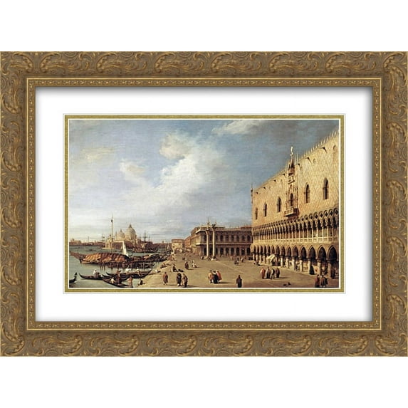 Canaletto 2x Matted 24x20 Gold Ornate Framed Art Print 'View of the Ducal Palace'
