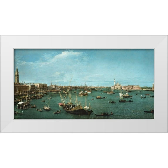 Canaletto 32x18 White Modern Wood Framed Museum Art Print Titled - Bacino di San Marco, Venice