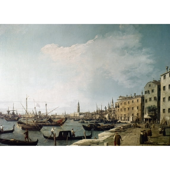 Canaletto: Venice. /Nthe Bank Of The Schiavoni Looking West. Canvas. Poster Print by (18 x 24)