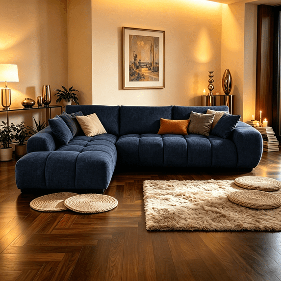Canam L-shaped Upholstered Left Facing Chaise Sectional Sofa Blue