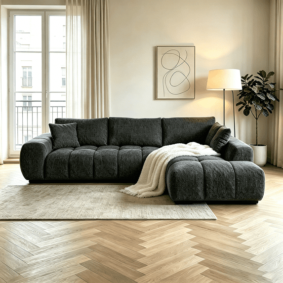 Canam L-shaped Upholstered Right Facing Chaise Sectional Sofa Dark Gray
