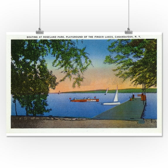 Canandaigua, New York - Sail and Motor Boats at Roseland Park Scene (16x24 Giclee Gallery Print, Wall Decor Travel Poster)