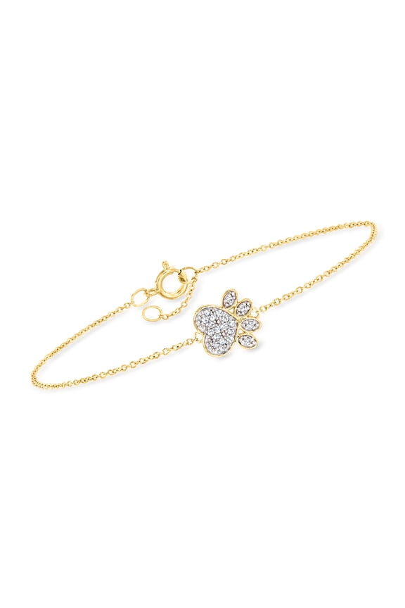 Ross-Simons 0.10 ct. t.w. Diamond Paw Print Bracelet in 10kt Yellow Gold, Women's, Adult