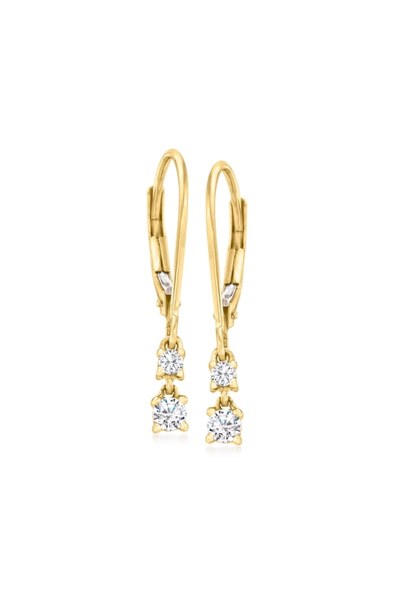 Ross-Simons 0.20 ct. t.w. Diamond 2-Stone Drop Earrings in 10kt Yellow Gold, Women's, Adult