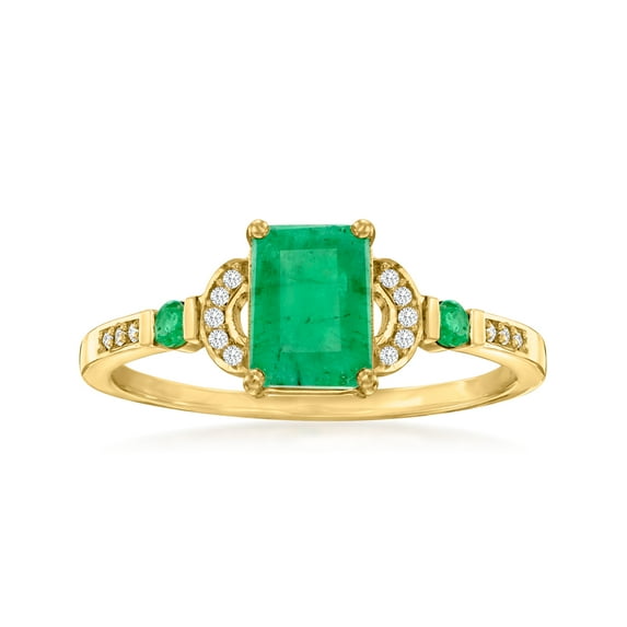 Ross-Simons 0.90 ct. t.w. Emerald Ring With Diamond Accents in 10kt Yellow Gold, Women's, Adult