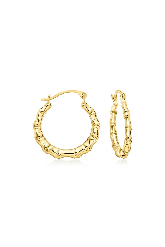 Ross-Simons 10kt Yellow Gold Bamboo Hoop Earrings, Women's, Adult