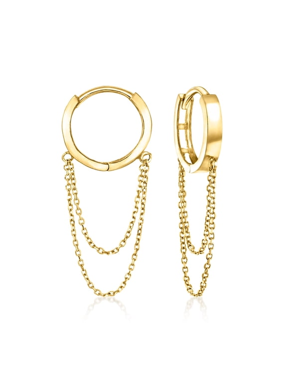 Ross-Simons 10kt Yellow Gold Cable-Chain Huggie Hoop Drop Earrings, Women's, Adult