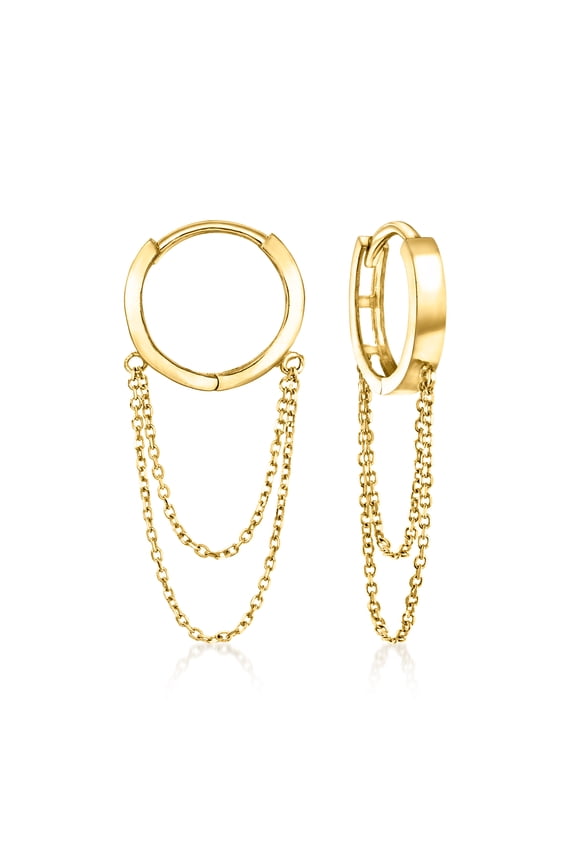 Ross-Simons 10kt Yellow Gold Cable-Chain Huggie Hoop Drop Earrings, Women's, Adult