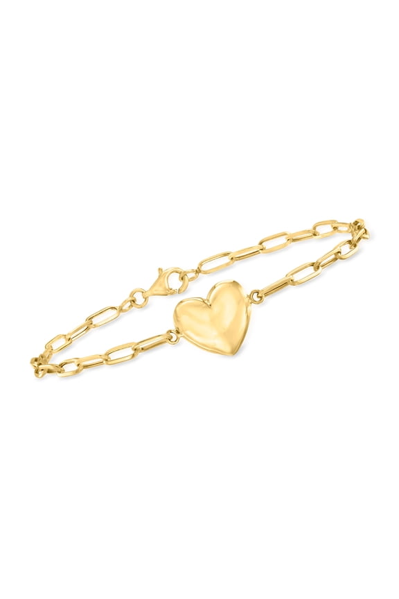 Ross-Simons 10kt Yellow Gold Heart Paper Clip Link Bracelet, Women's, Adult