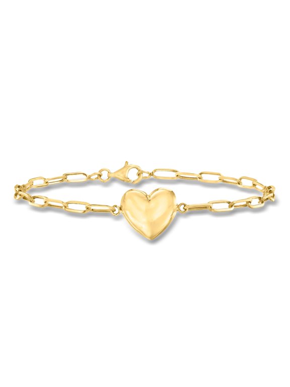 Ross-Simons 10kt Yellow Gold Heart Paper Clip Link Bracelet, Women's, Adult