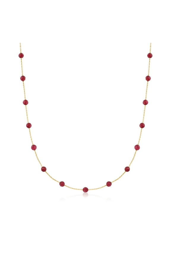 Ross-Simons 14.00 ct. t.w. Ruby Bead Station Necklace in 10kt Yellow Gold, Women's, Adult