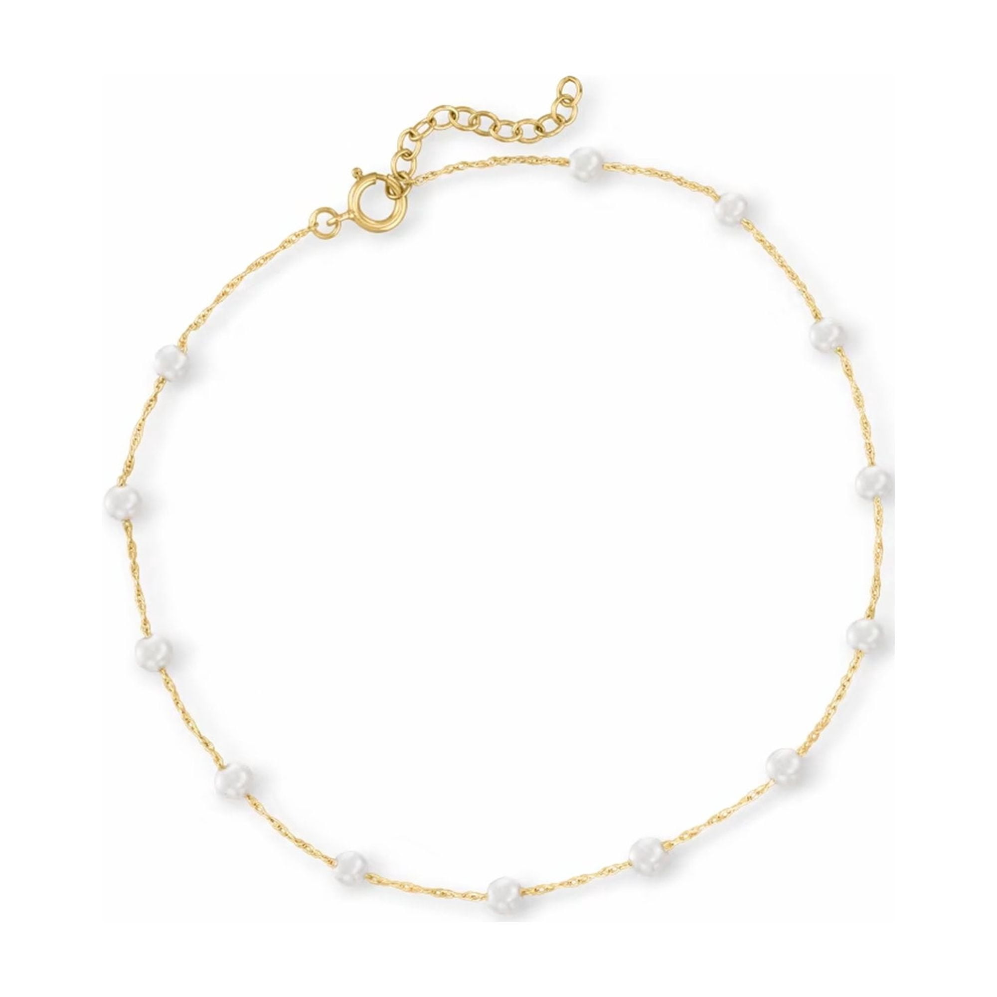 Pure Collection by Ross-Simons 3-3.5mm Cultured Pearl Station Anklet in 10kt Yellow Gold, Women's, Adult