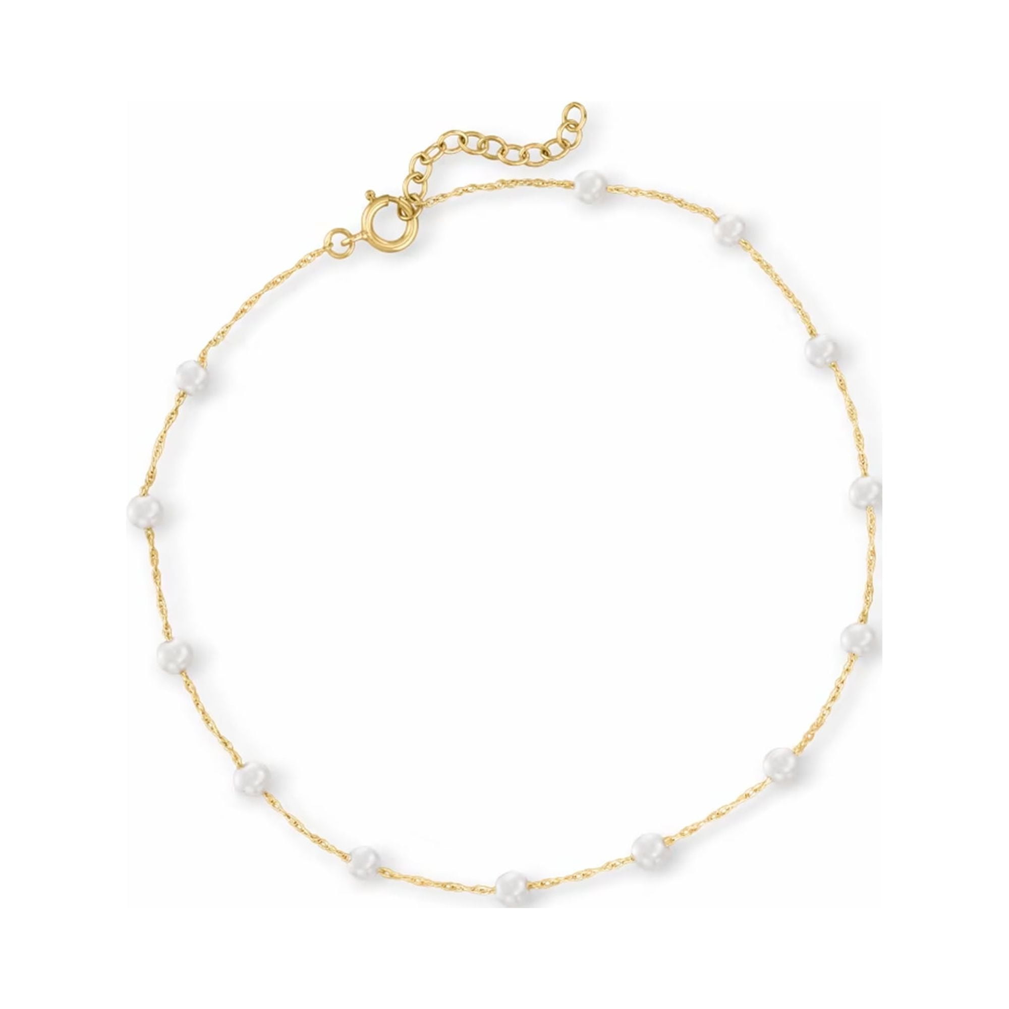 CANARIA Ross-Simons 3-3.5mm Cultured Pearl Station Anklet in 10kt Yellow Gold, Women's, Adult