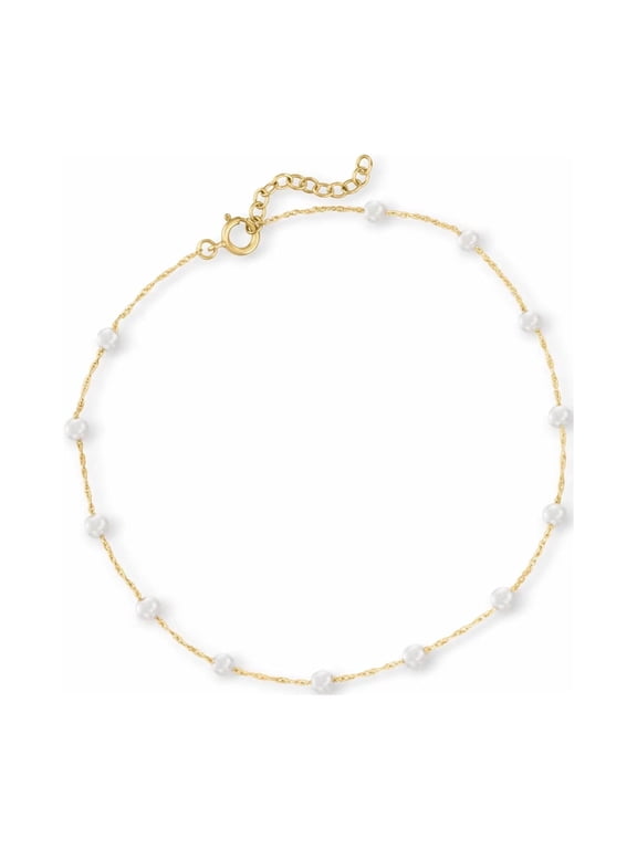 Pure Collection by Ross-Simons 3-3.5mm Cultured Pearl Station Anklet in 10kt Yellow Gold, Women's, Adult