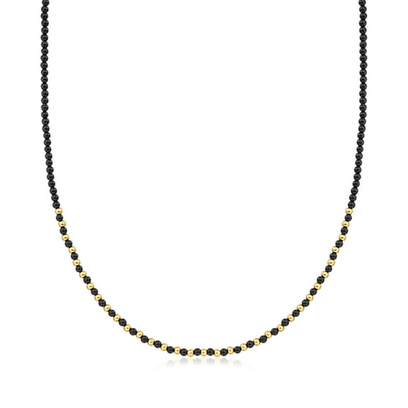 Ross-Simons 3mm Onyx and 10kt Yellow Gold Bead Necklace, Women's, Adult