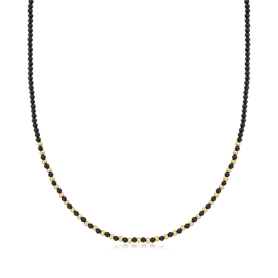 Ross-Simons 3mm Onyx and 10kt Yellow Gold Bead Necklace, Women's, Adult