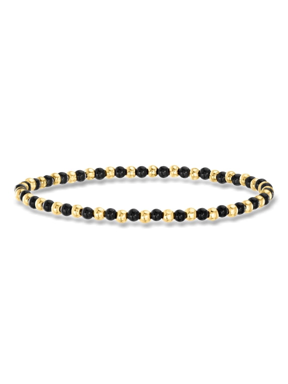 Ross-Simons 3mm Onyx and 10kt Yellow Gold Bead Stretch Bracelet, Women's, Adult