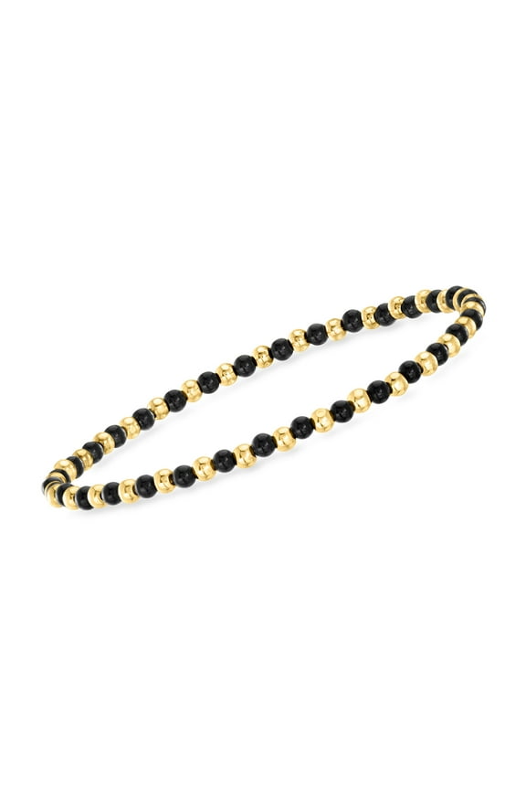 Ross-Simons 3mm Onyx and 10kt Yellow Gold Bead Stretch Bracelet, Women's, Adult