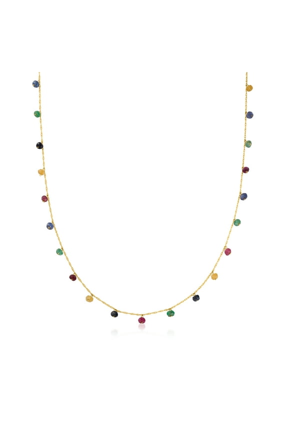 Ross-Simons 4.10 ct. t.w. Multicolored Sapphire and 1.30 ct. t.w. Ruby Bead Station Necklace in 10kt Yellow Gold, Women's, Adult