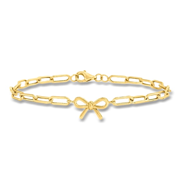 Ross-Simons 4mm 10kt Yellow Gold Paper Clip Link Bracelet With Bow Charm, Women's, Adult