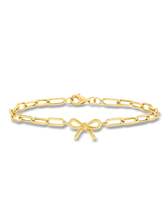 Ross-Simons 4mm 10kt Yellow Gold Paper Clip Link Bracelet With Bow Charm, Women's, Adult