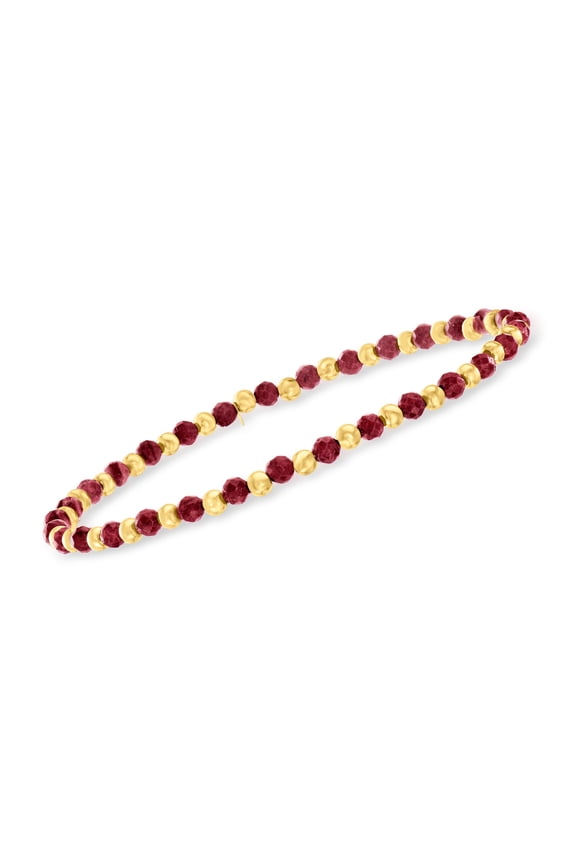 Ross-Simons 6.00 ct. t.w. Ruby and 10kt Yellow Gold Bead Stretch Bracelet, Women's, Adult