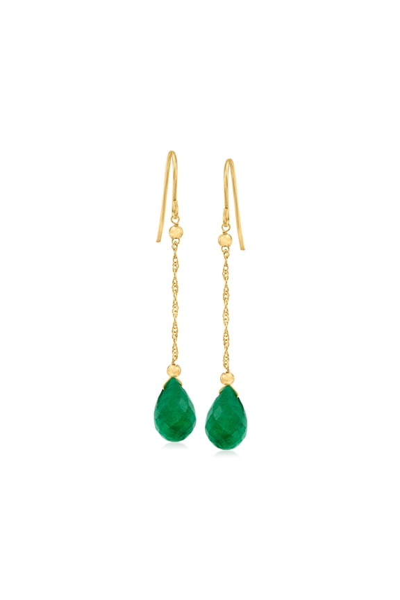 Ross-Simons 7.00 ct. t.w. Emerald Teardrop Earrings in 10kt Yellow Gold, Women's, Adult