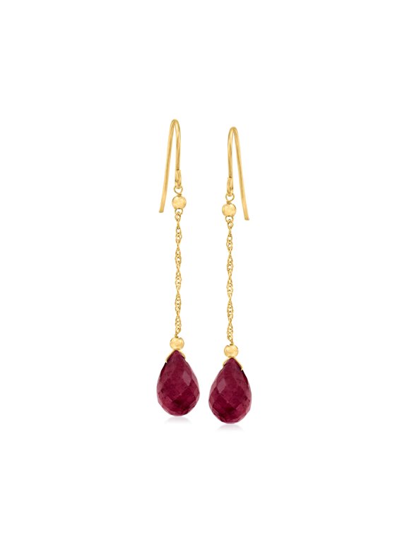 Ross-Simons 9.00 ct. t.w. Ruby Teardrop Earrings in 10kt Yellow Gold, Women's, Adult