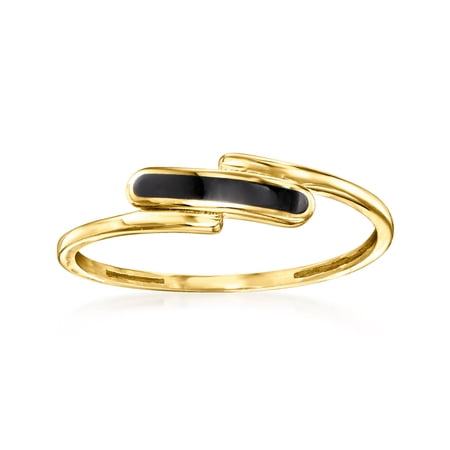 Ross-Simons Black Enamel Bypass Ring in 10kt Yellow Gold, Women's, Adult