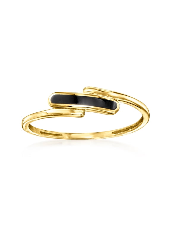 Ross-Simons Black Enamel Bypass Ring in 10kt Yellow Gold, Women's, Adult