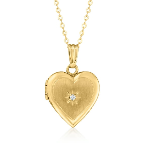 Ross-Simons Diamond-Accented Heart Locket Necklace in 10kt Yellow Gold, Women's, Adult