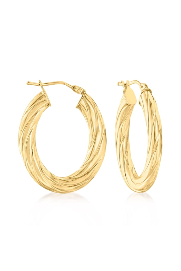 Ross-Simons Italian 10kt Yellow Gold Textured and Polished Oval Hoop Earrings, Women's, Adult